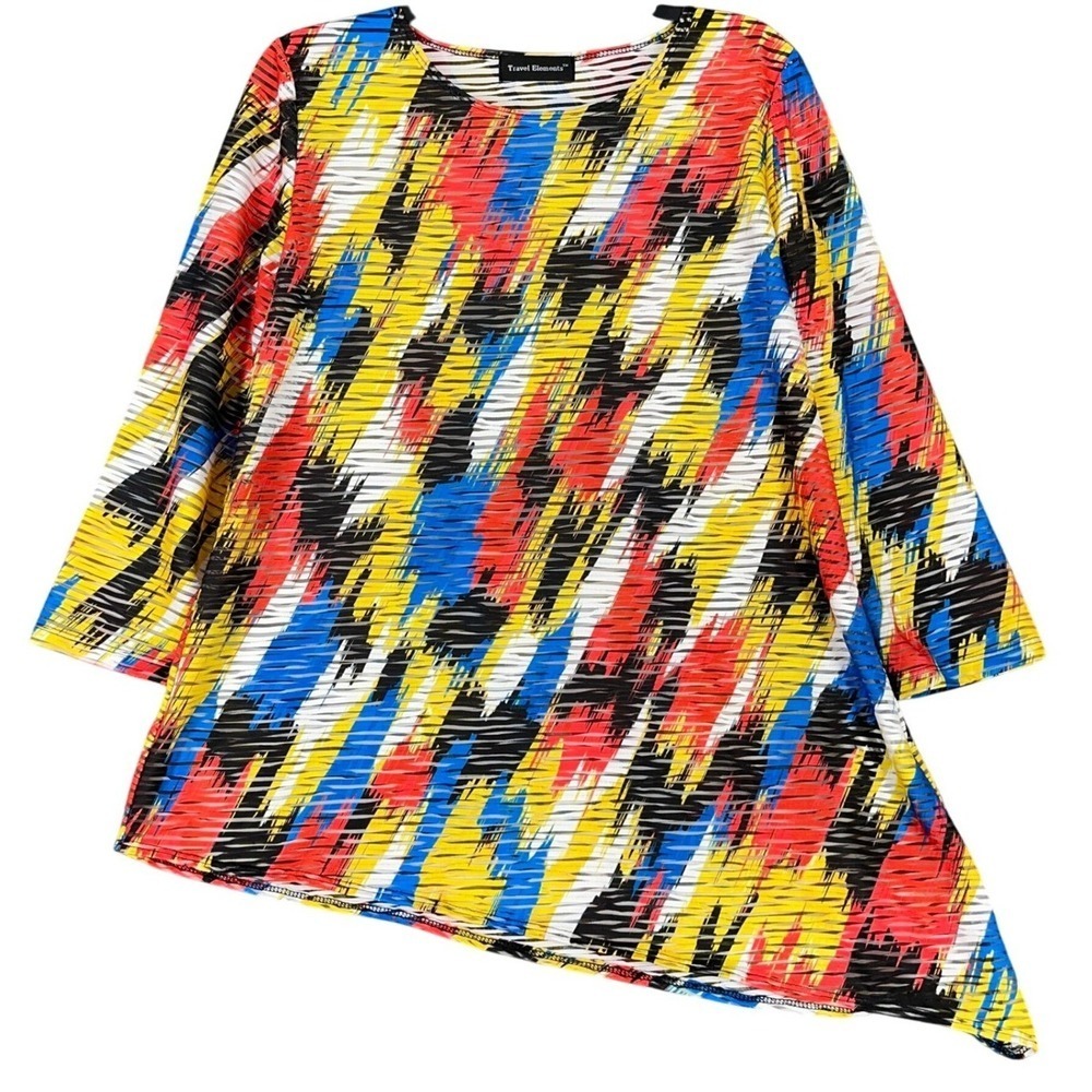 Travel Elements Top L Abstract Eccentric Artsy Boho‎ Tunic Asymmetrical Made USA